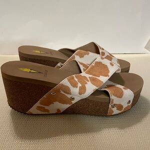 Volatile Brown and White Wedge Sandals